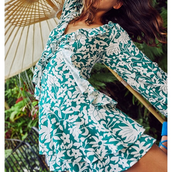 Free People | Dresses | Nwt Free People Rebecca Ruffle Dress In Green ...